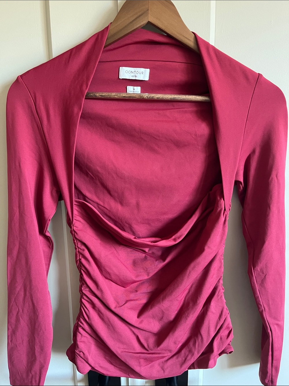 Aritzia Contour Fitted Long-Sleeve Ruched Top in Rose Pink